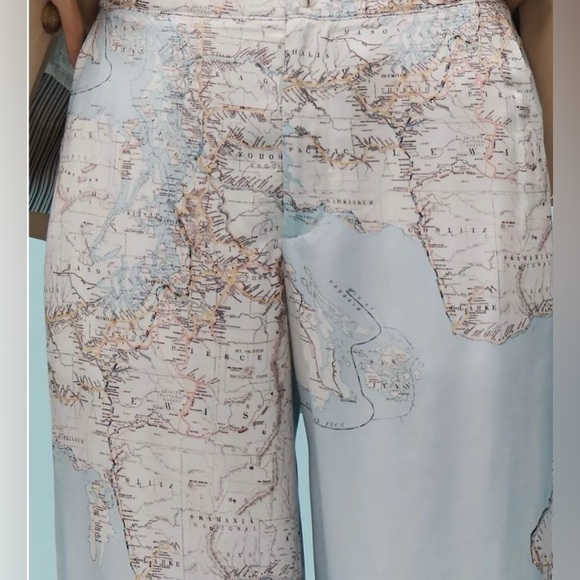 Anthropologie Pants - Mauve Anthropology Light Blue Map-Print Wide Leg Pants NWT SIZE 4 TALL